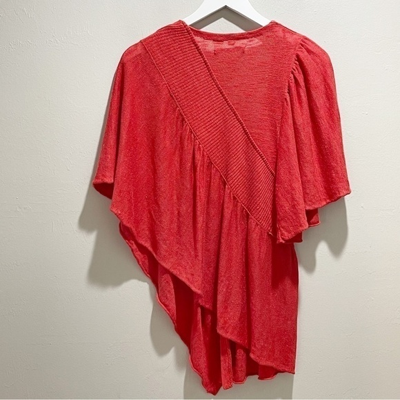 ANTHROPOLOGIE MOTH Women’s Coral Red TAUPO Asymetrical Ruffle Kimono Sweater S - Picture 6 of 9